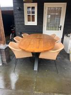 Teakhouten tuintafel met stalen poot - 240x120 cm, Ophalen of Verzenden, Gebruikt, Ovaal, Teakhout