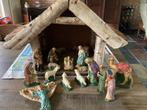 Grote kerststal met rieten dak  met 17 delige kerstgroep, Diversen, Ophalen, Gebruikt