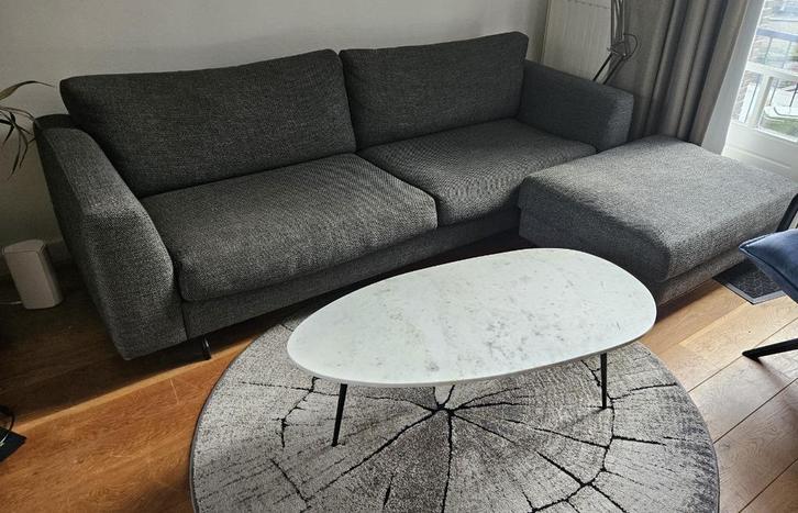grijze bank, 3p, met hocker, Huis en Inrichting, Banken | Voetenbanken en Poefen, Gebruikt, 75 tot 100 cm, 125 cm of meer, Rechthoekig