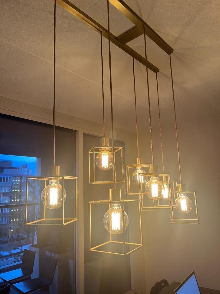 Luxe design hanglamp 7-lichts messing glas | Stéphane Davids, Huis en Inrichting, Lampen | Hanglampen, Zo goed als nieuw, 75 cm of meer