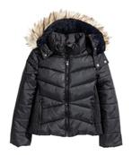 H&M zwarte gewatteerd jas jack winterjas met capuchon mt 164, Meisje, H&M, Nieuw, Ophalen of Verzenden