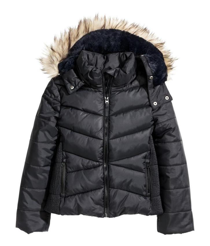 H&M zwarte gewatteerd jas jack winterjas met capuchon mt 164, Kinderen en Baby's, Kinderkleding | Maat 164, Nieuw, Meisje, Jas