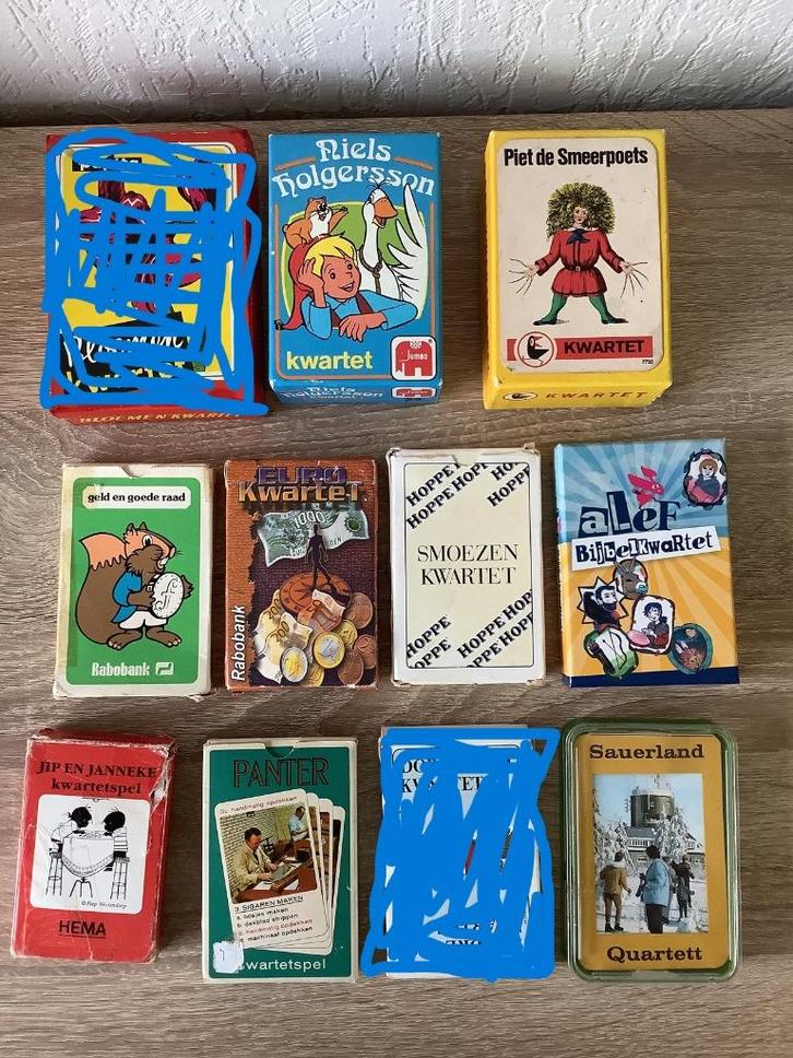 9 versch. Kwartet spellen kwartetspel 2,50 euro per stuk, Verzamelen, Speelkaarten, Jokers en Kwartetten, Zo goed als nieuw, Kwartet(ten)