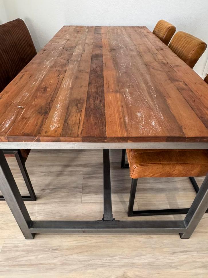 Industrieel stalen eetkamertafel - Z.G.A.N., Huis en Inrichting, Tafels | Eettafels, Zo goed als nieuw, 50 tot 100 cm, 200 cm of meer