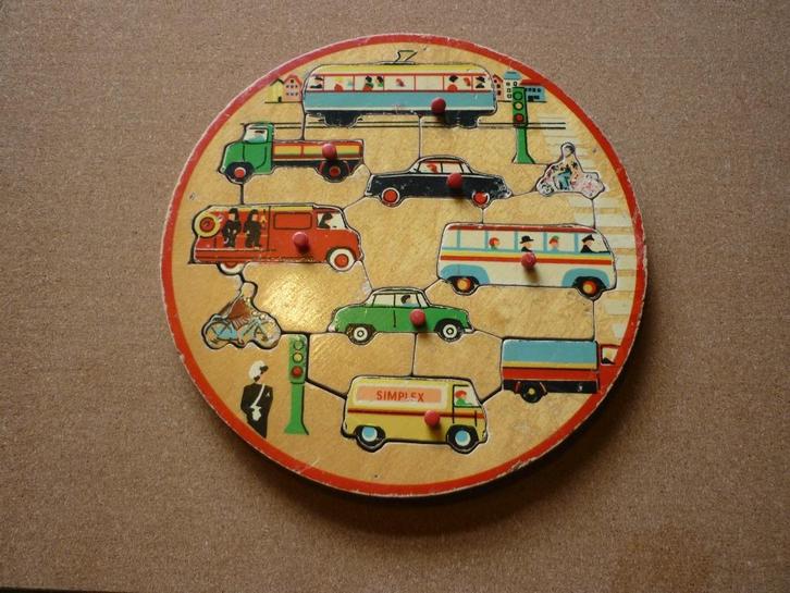 Vintage Simplex nopjespuzzel verkeer in zeer goede staat, Kinderen en Baby's, Speelgoed | Kinderpuzzels, Zo goed als nieuw, 2 tot 4 jaar