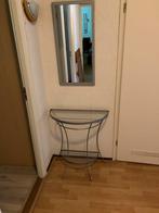Glazen Sidetable met Metalen Frame en spiegel, Ophalen, Gebruikt, Minder dan 50 cm, Glas