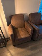 Twee bruine lederen fauteuils, Huis en Inrichting, Fauteuils, Ophalen, Gebruikt, Leer, 75 tot 100 cm