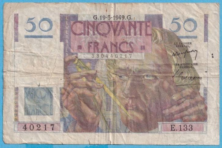 (KC33) Frankrijk 50 francs 1949, Postzegels en Munten, Bankbiljetten | Europa | Niet-Eurobiljetten, Los biljet, Frankrijk, Verzenden