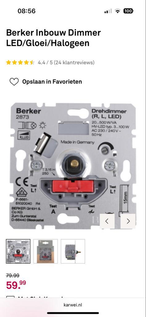 Berker Inbouw Dimmer LED/Gloeilamp, Doe-het-zelf en Verbouw, Elektra en Kabels, Nieuw, Schakelaar, Ophalen of Verzenden