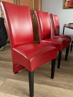 6 Rode leren eetkamerstoelen, Huis en Inrichting, Ophalen, Gebruikt, Leer, Vier