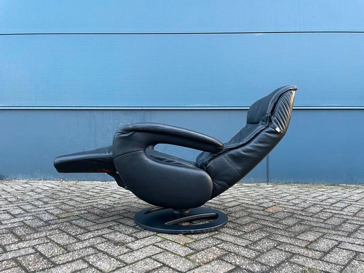 Zwarte leren hukla draai fauteuil / relax fauteuil, Huis en Inrichting, Fauteuils, Ophalen