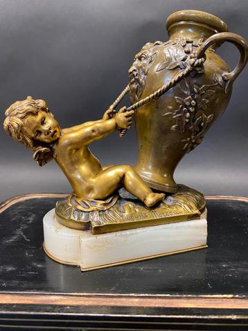 19 Eeuws AUGUSTE MORAU brons engel sater Putti beschikbaar voor biedingen