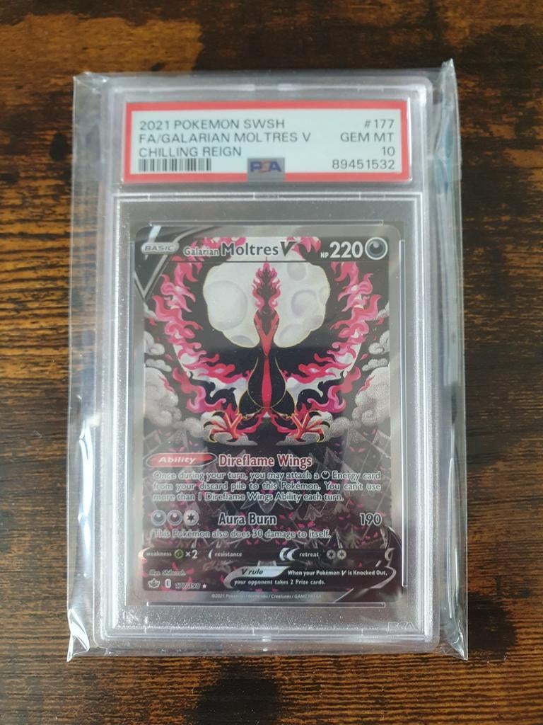 Pokemon Galarian Moltres V 177 PSA 10, Ophalen of Verzenden, Nieuw, Losse kaart, Foil