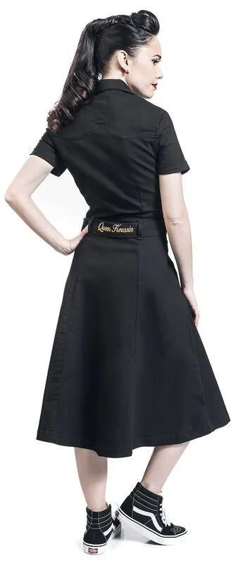 Rockabilly jeansjurk van Large - Zwart, maat M, Kleding | Dames, Maat 38/40 (M), Zwart, Ophalen of Verzenden, Knielengte