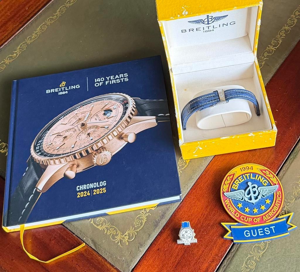 Breitling horlogeband + vlindersluiting + doos + accessoires, Overige materialen, Leer, Verzenden, Breitling