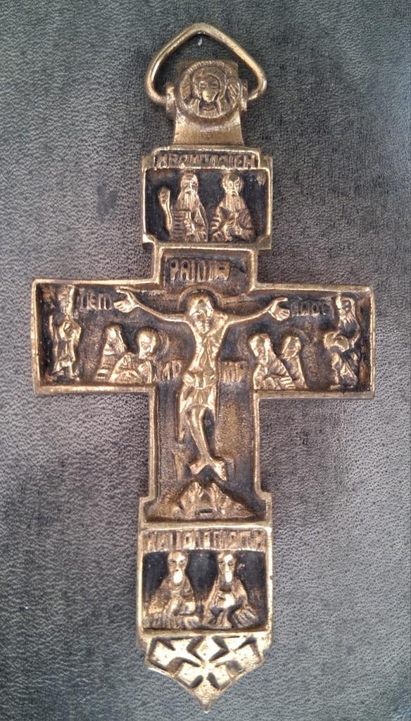 Oude brons vergulde russisch  crucifix, Verzamelen, Ophalen of Verzenden, Zo goed als nieuw