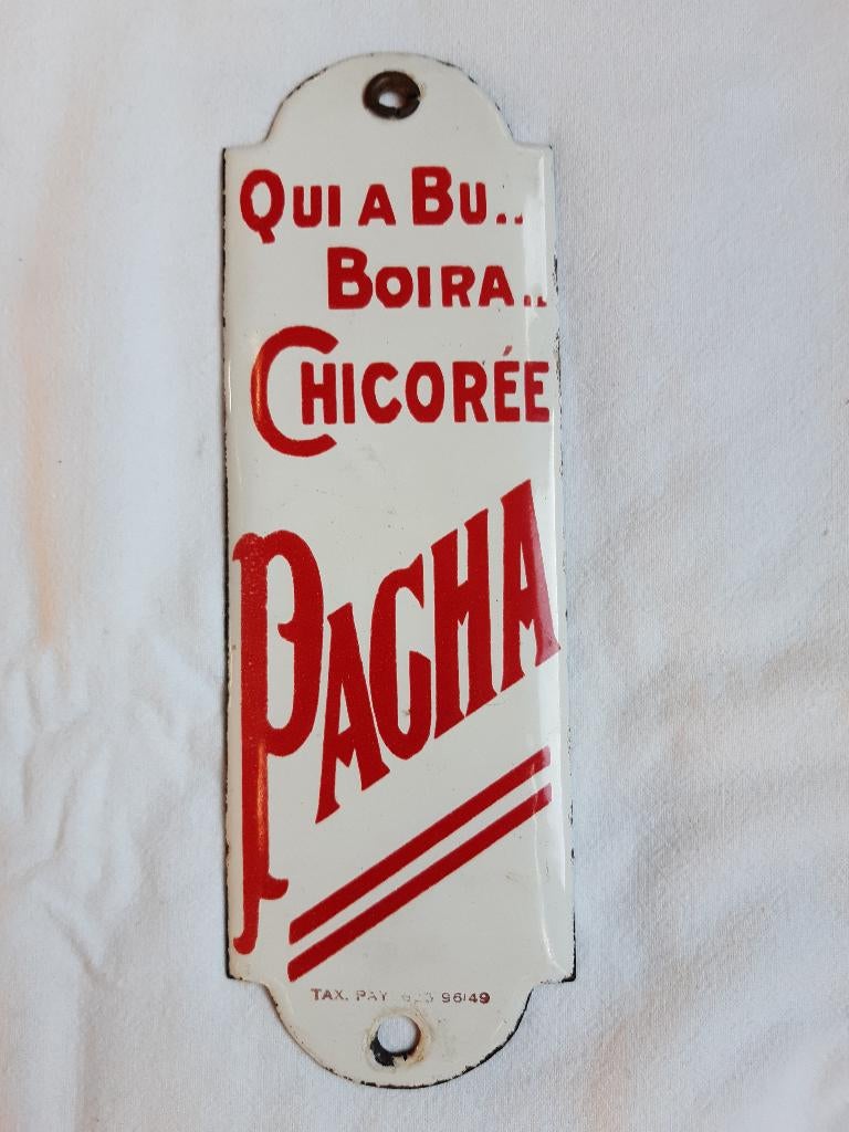 emaille bord bordje chicoree pacha deurpostje, Ophalen of Verzenden