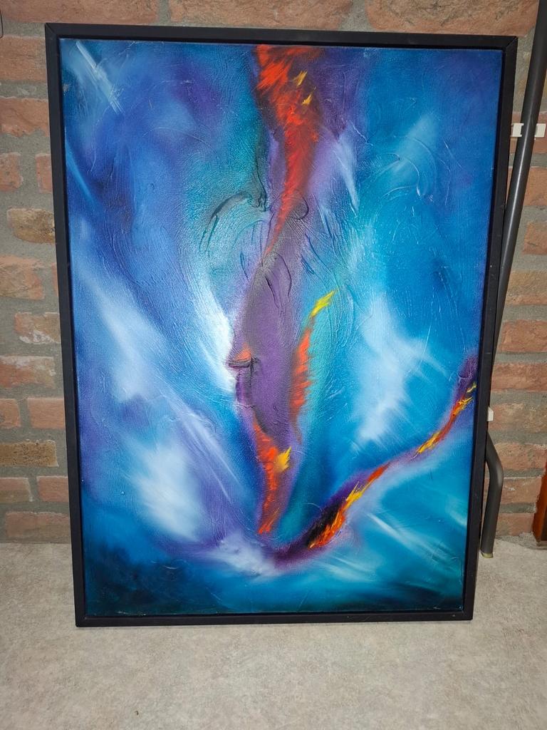Kleurrijk abstract schilderij te koop., Antiek en Kunst, Ophalen