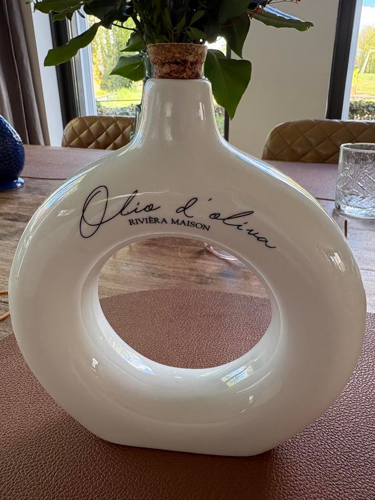 Riviera Maison Olio d'Oliva Fles - Wit Keramiek, Ophalen of Verzenden, Zo goed als nieuw