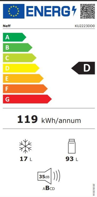 Neff onder/inbouw koelkast KU2223DD0 - 82 cm - deur op deur, Minder dan 85 cm, 100 tot 150 liter, Nieuw, Ophalen of Verzenden