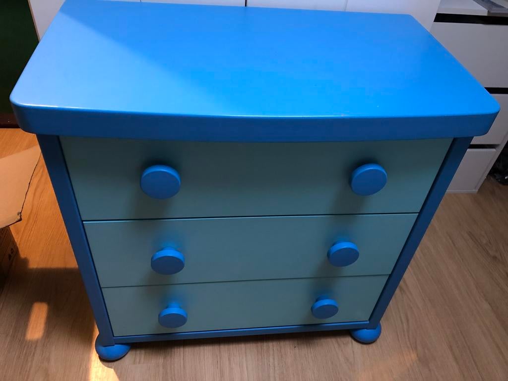 Ladekast blauw 3 lades, Kinderen en Baby's, Kinderkamer | Commodes en Kasten, Ophalen, Zo goed als nieuw, Minder dan 50 cm, 75 tot 100 cm
