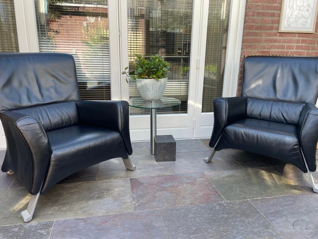 Design fauteuils Rolf Benz 322 zwart, Huis en Inrichting, Fauteuils, Gebruikt, Leer, 75 tot 100 cm, 75 tot 100 cm, Ophalen of Verzenden