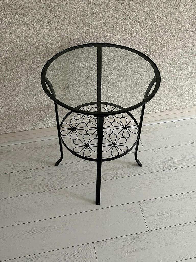 Bijzettafel, Huis en Inrichting, Tafels | Bijzettafels, Ophalen, Zo goed als nieuw, Rond, Glas