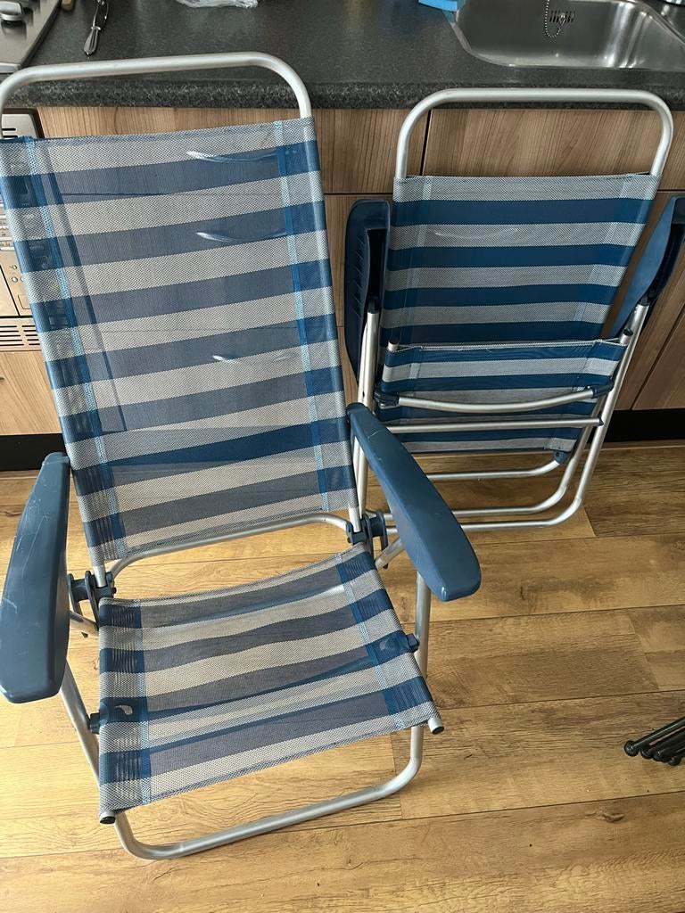 Twee blauw-grijze crespo campingstoelen, Ophalen of Verzenden, Gebruikt, Campingstoel