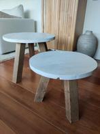 Moderne ronde bijzettafels wit hout – set van 2, Ophalen, Gebruikt, Rond, Minder dan 50 cm