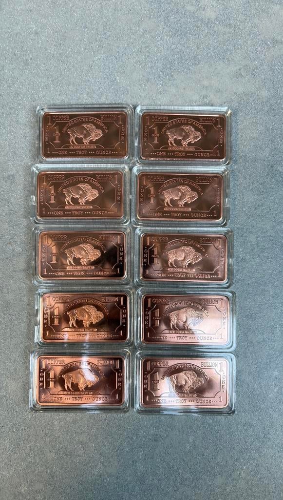 10x 1 troy ounce koper baar, Postzegels en Munten, Edelmetalen en Baren, Ophalen of Verzenden, Koper