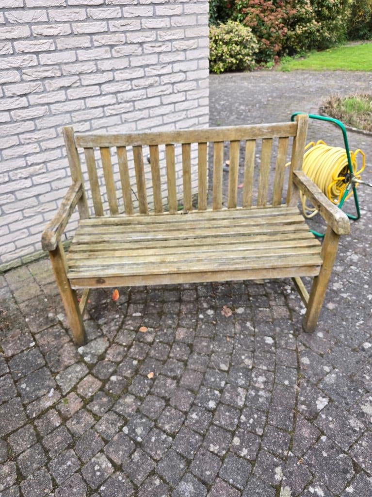 Teak tuinbankje twee persoons, Ophalen, Gebruikt, Teakhout