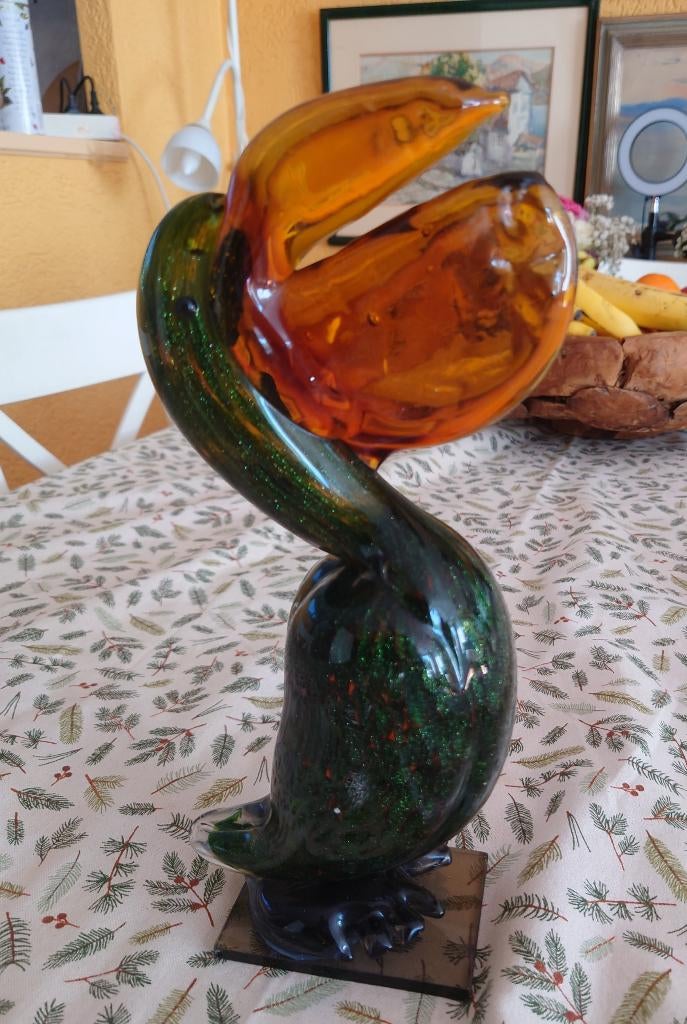 Murano glas beeld, Pelikaan ~1970, Glas, Ophalen of Verzenden, 20 - 50 cm, Beeld