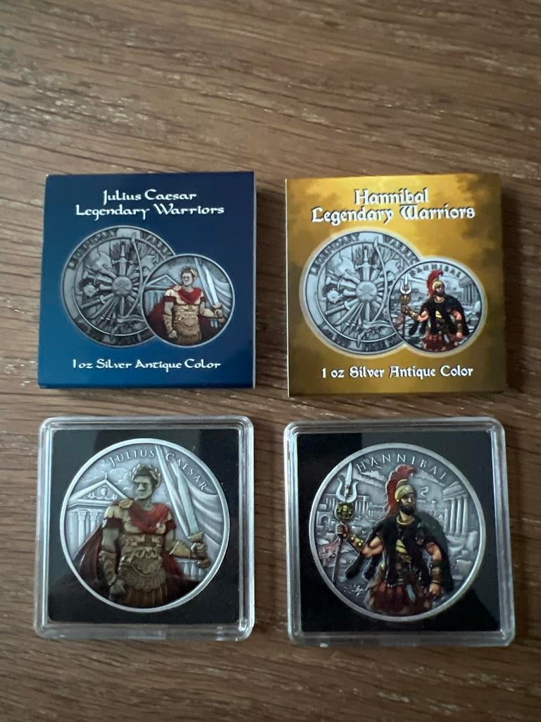 Julius Caesar & Hannibal 1oz Zilveren Munten - Legendary War, Ophalen of Verzenden, Setje, Zilver
