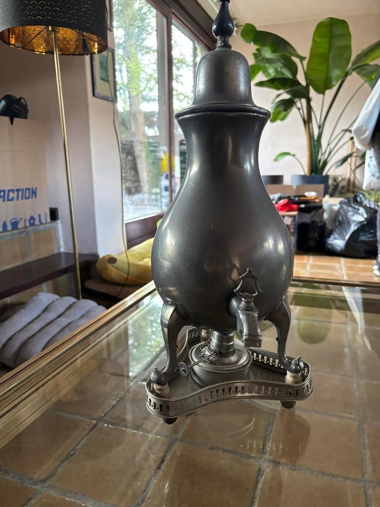 Antieke tinnen theeketel met brander, Antiek en Kunst, Antiek | Tin, Ophalen