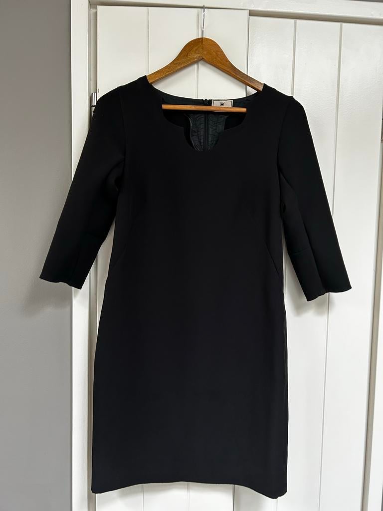 Zwarte jurk met driekwart mouwen indies t1/36, Zwart, Ophalen of Verzenden, Knielengte, Maat 36 (S)