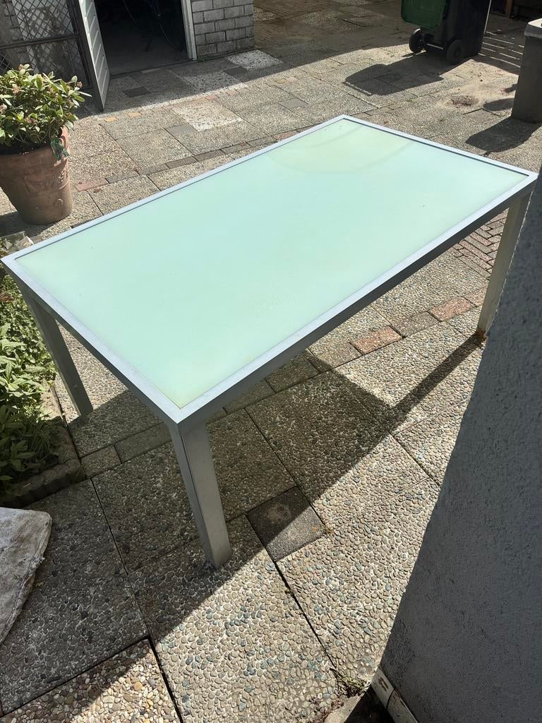 Glazen tuintafel, Ophalen, Gebruikt, Rechthoekig, Aluminium