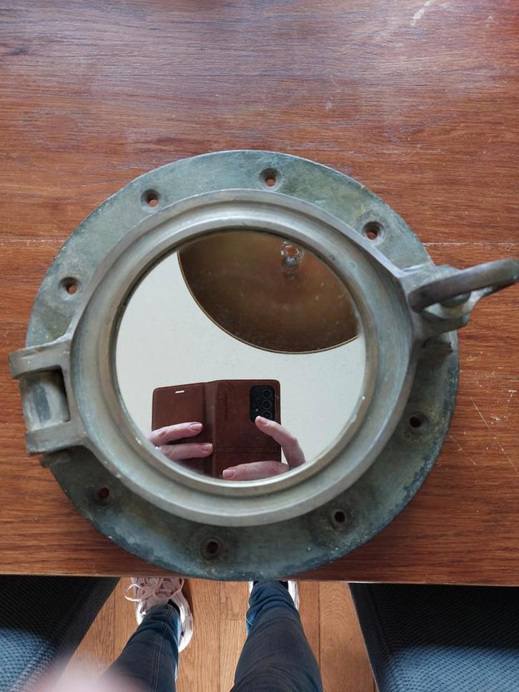 Vintage Patrijspoort Spiegel - Maritieme Decoratie, Antiek en Kunst, Antiek | Spiegels, Minder dan 50 cm, Minder dan 100 cm, Rond