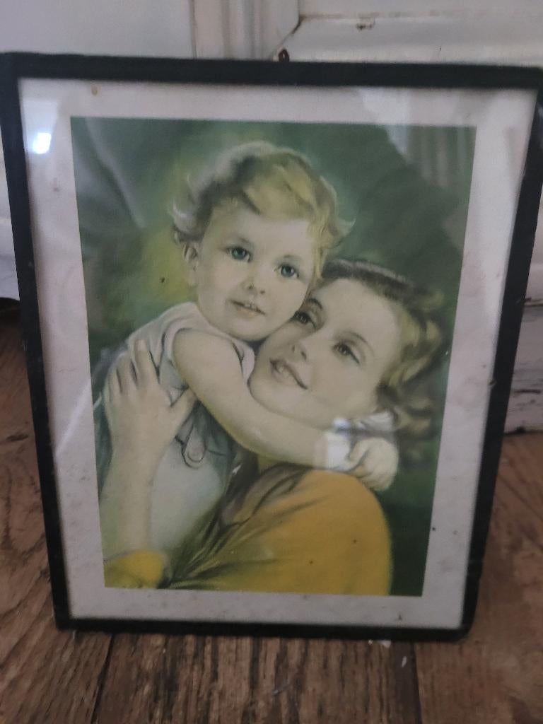 Vintage prent tussen 2 plaatjes glas, Ophalen of Verzenden, Zo goed als nieuw, 1940 tot 1960, Prent