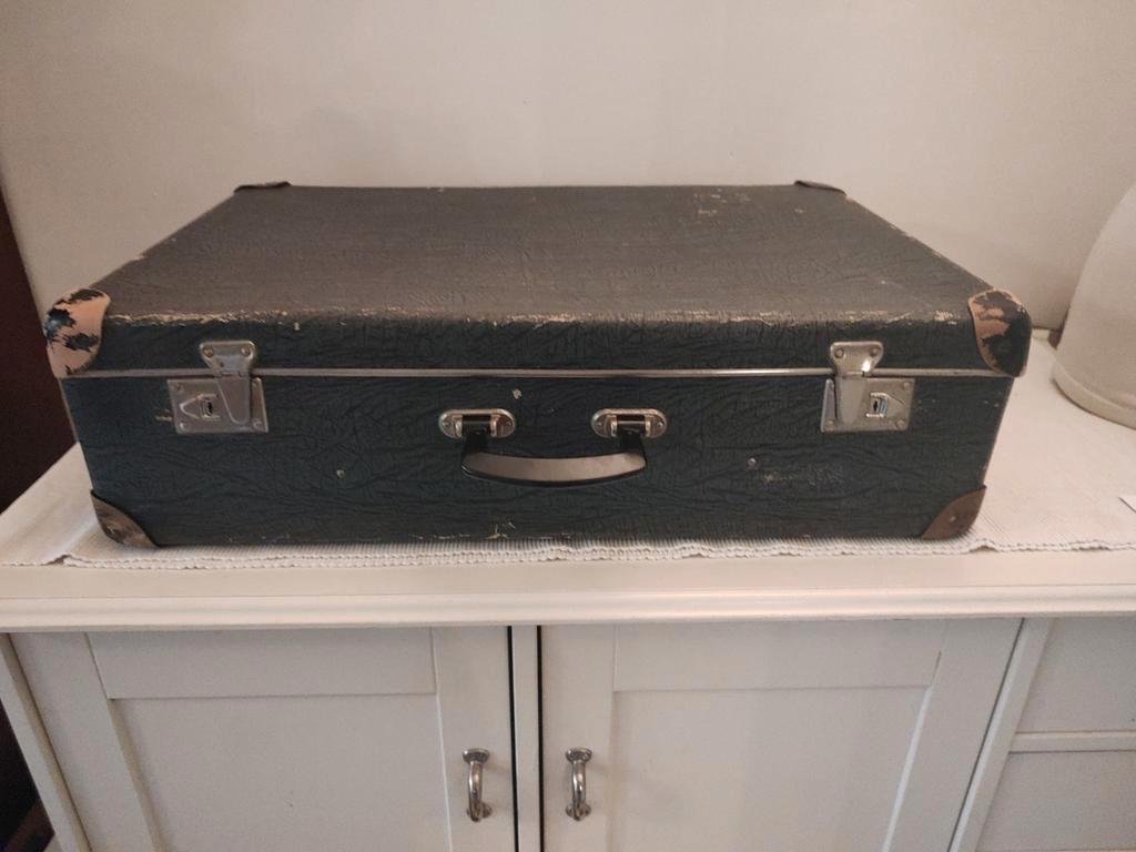 K430 VINTAGE jaren 50/60 grijze koffer van geperst karton, 60 tot 70 cm, Overige materialen, Gebruikt, -