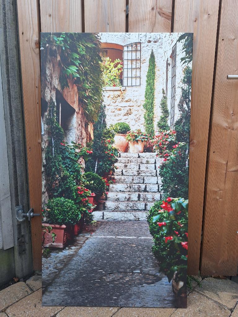 Tuinschilderij trap met bloemen | 130x70, Ophalen, Gebruikt
