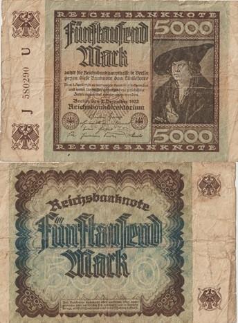 DUITSLAND 1922 5000 mark #81a VG, Postzegels en Munten, Bankbiljetten | Europa | Niet-Eurobiljetten, Verzenden, Duitsland, Los biljet