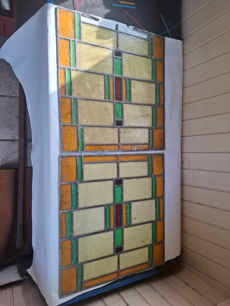 5 Oude glas in lood ramen - Unieke decoratie, Ophalen, Gebruikt, Minder dan 80 cm, Minder dan 80 cm