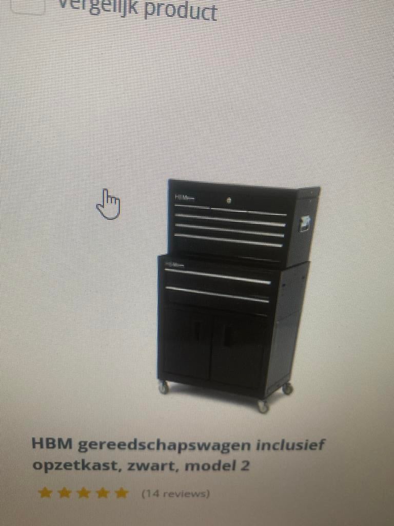 HBM gereedschapswagen inclusief opzetkast, zwart, Doe-het-zelf en Verbouw, Gereedschapskisten, Ophalen, Nieuw