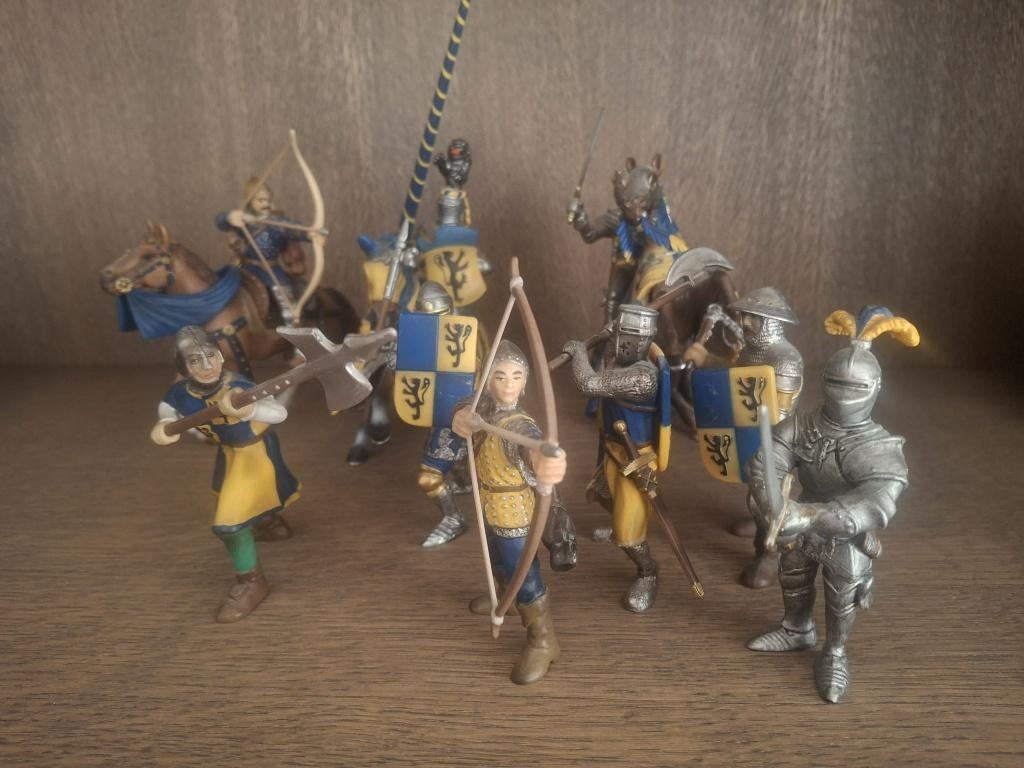Grote set Schleich blauwe ridders te (9x) 2003, Ophalen of Verzenden, Zo goed als nieuw