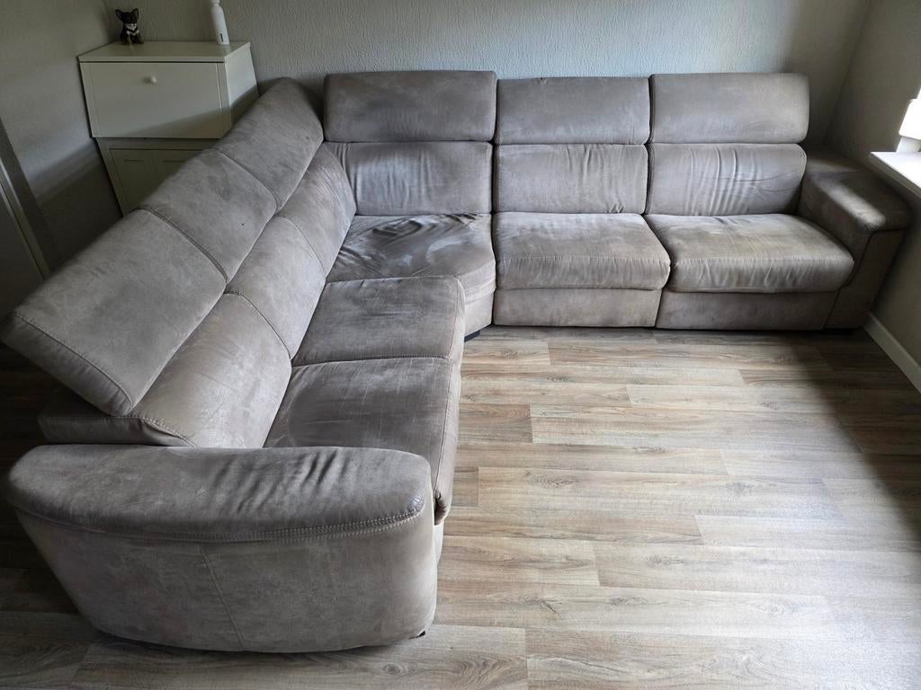 Beige hoekbank met elektrische relaxfunctie, Ophalen of Verzenden, Gebruikt, Stof