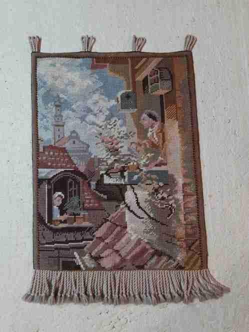 Vintage Wandkleed bruintinten vrouwen met planten 86/65 cm
