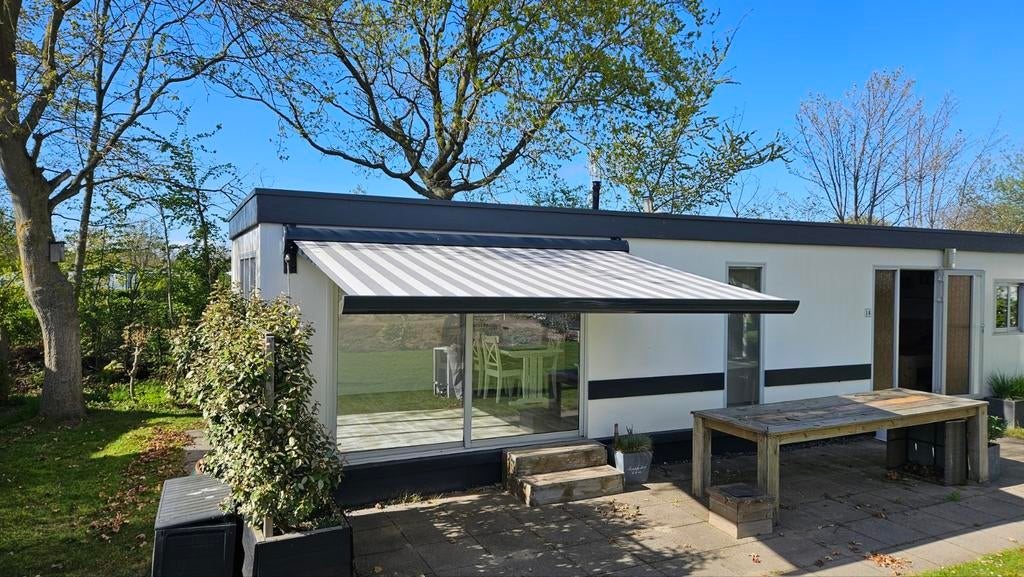 Zonnescherm 3,4m breed met uitval van 2,4m, Gebruikt, Ophalen of Verzenden, 150 tot 300 cm, 250 cm tot 450 cm