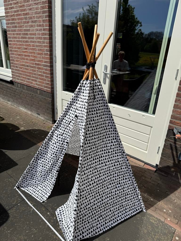 Tipi tent speeltent - Zwart/Wit driehoekjes, Ophalen of Verzenden, Gebruikt