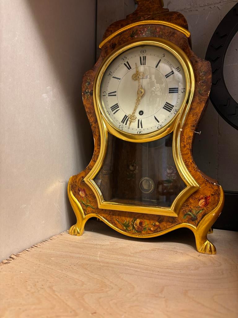 Antieke wandklok met console - Handgeschilderd, Antiek en Kunst, Antiek | Klokken, Ophalen