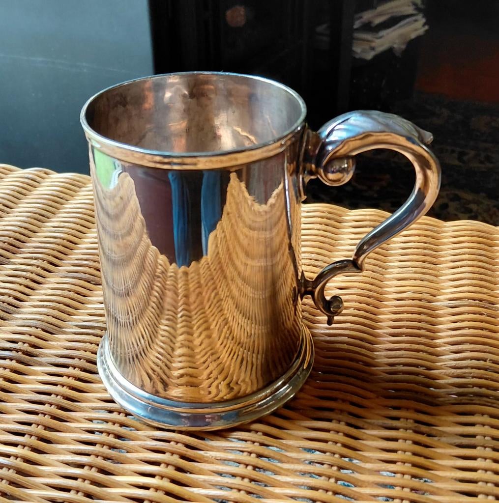 Antieke Victoriaanse Sheffield plate zilver geijkte bierpul., Antiek en Kunst, Ophalen of Verzenden